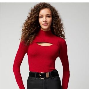 Long Sleeve Cutout Mockneck Top